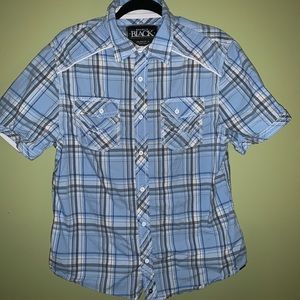 Men’s Buckle Black Short Sleeve Button Up Medium